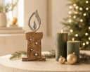 Wurm Weihnachtsfigur Dekofigur Kerze aus Holz und Metall Braun Silber Bild 5