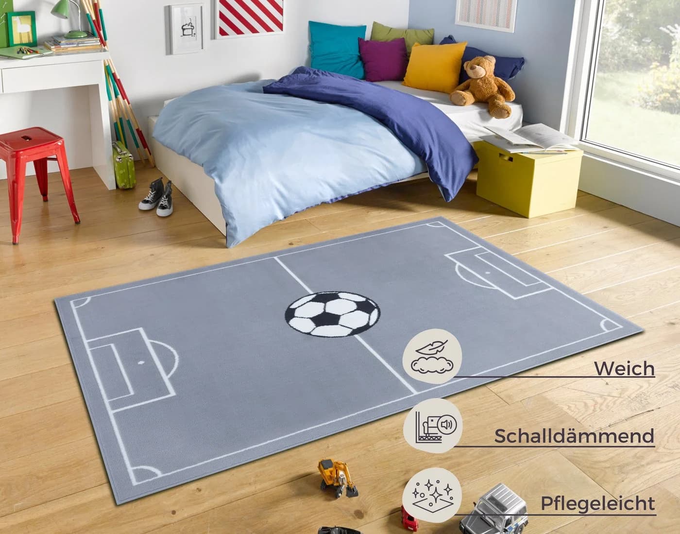 HANSE HOME Teppich Estadio Grau Schwarz Kurzflor Kinderzimmer - Bild 3