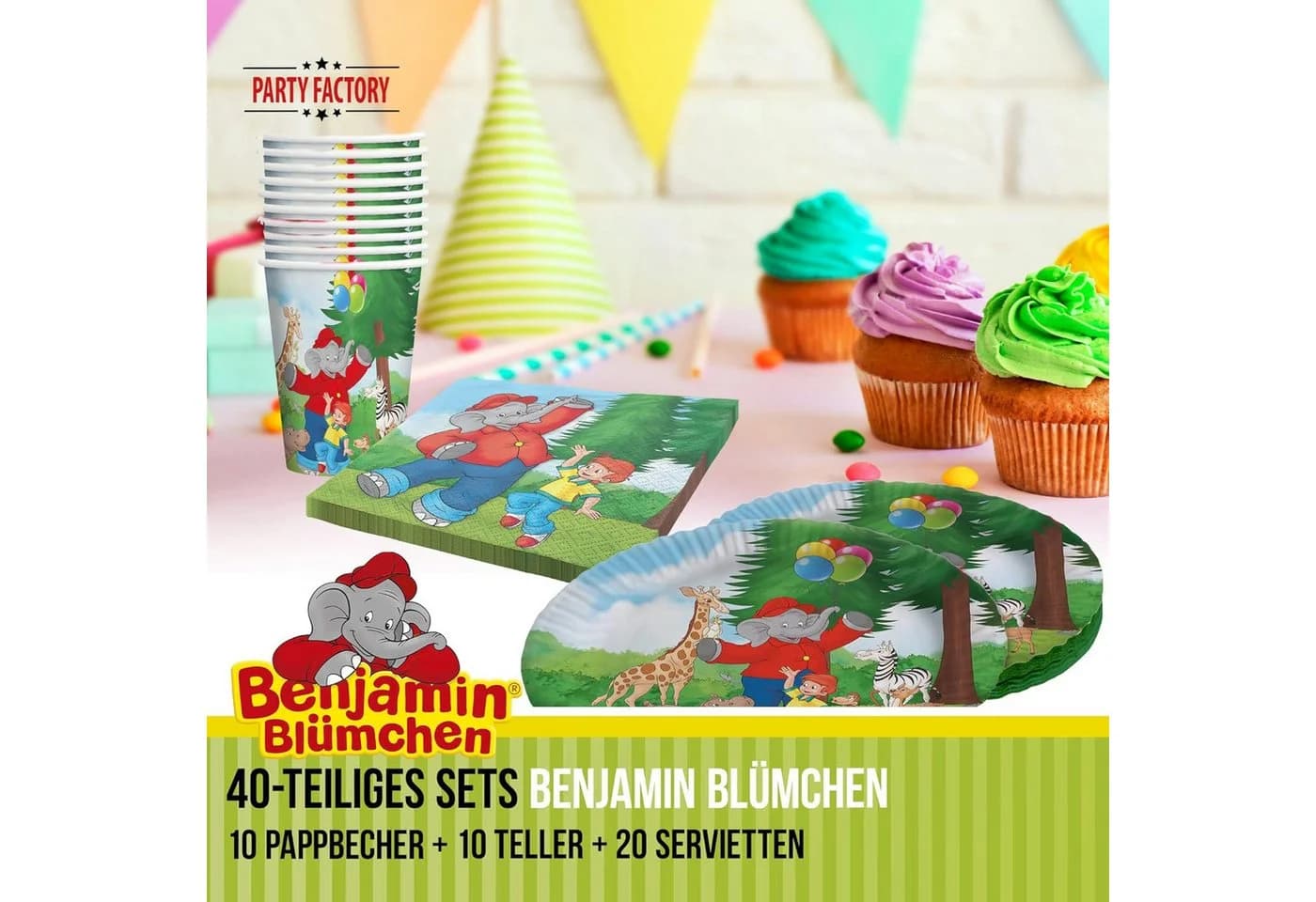 Party Factory Benjamin Blümchen Party-Set 40-teilig Bunt