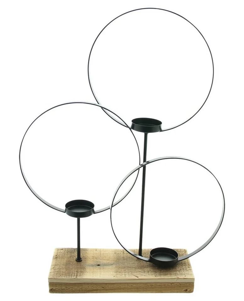 Dekoleidenschaft Windlicht Ringe Metall Schwarz Holzsockel