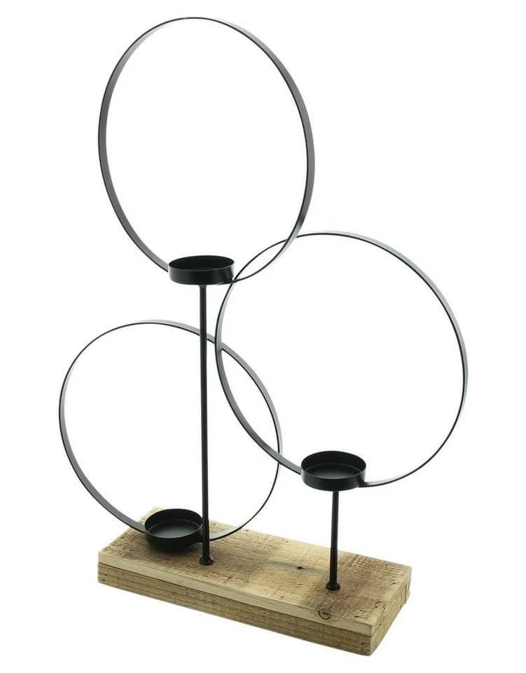 Dekoleidenschaft Windlicht Ringe Metall Schwarz Holzsockel - Bild 4