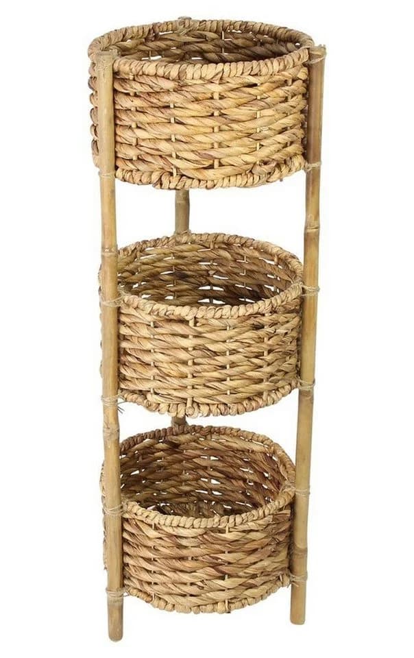 Dekoleidenschaft Bambus Standregal mit 3 Wasserhyazinth Körben Beige