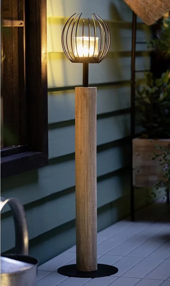 Dekoleidenschaft Windlichtsäule Kugel Holz Metall Schwarz 85 cm