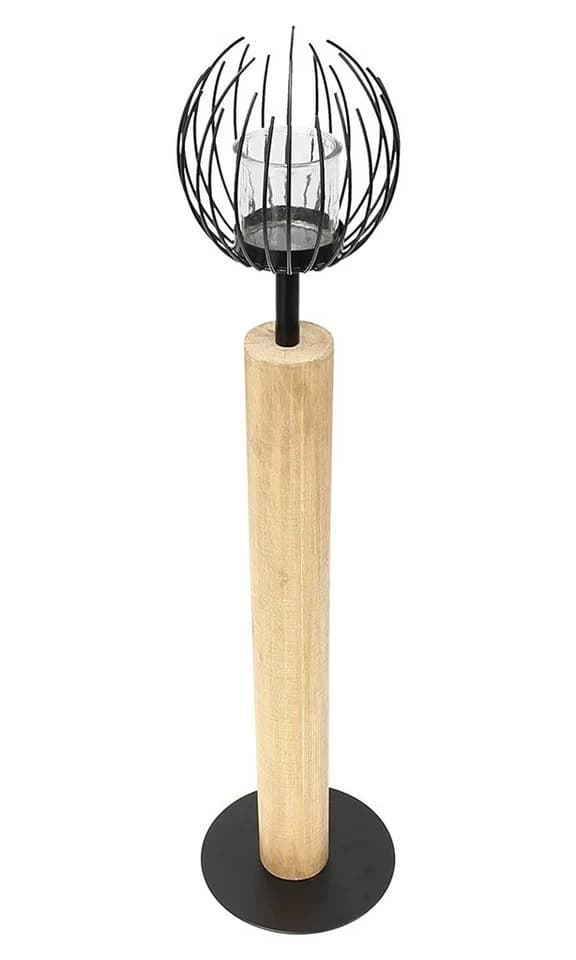 Dekoleidenschaft Windlichtsäule Kugel Holz Metall Schwarz 85 cm - Bild 2