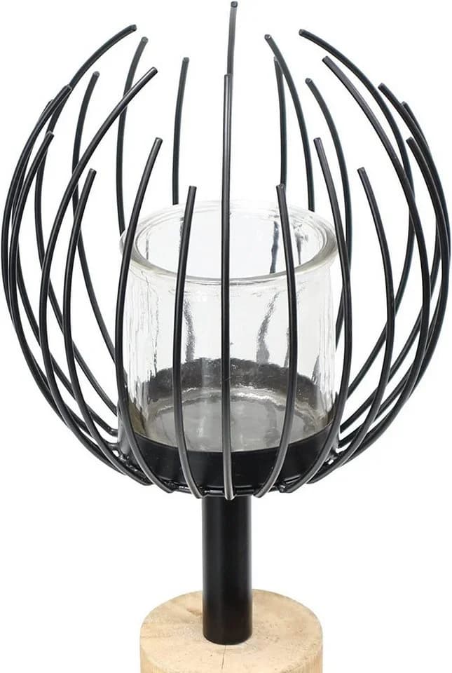 Dekoleidenschaft Windlichtsäule Kugel Holz Metall Schwarz 85 cm - Bild 3