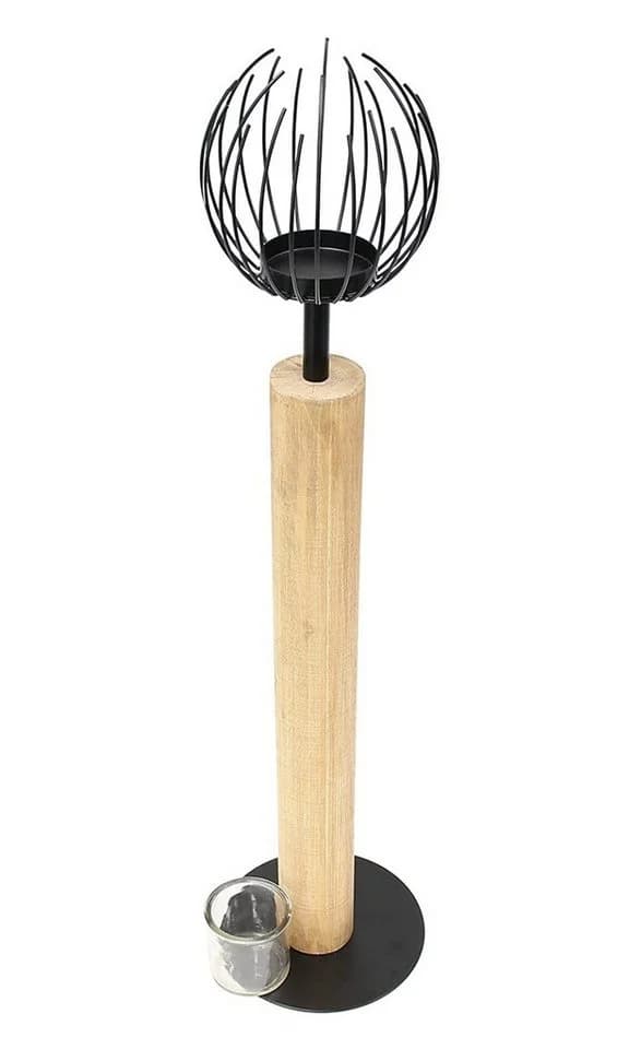 Dekoleidenschaft Windlichtsäule Kugel Holz Metall Schwarz 85 cm - Bild 4