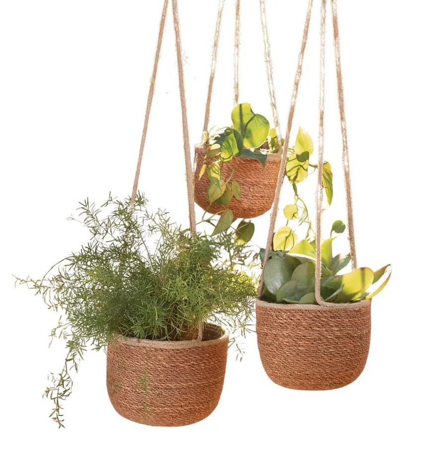 Dekoleidenschaft Blumenampel Terra 3er Set Seegras Hängeampel Beige - Bild 2