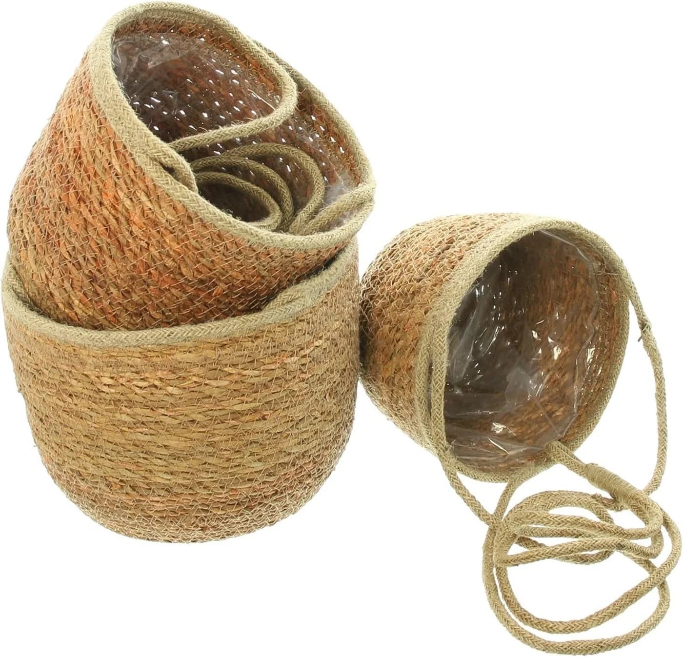 Dekoleidenschaft Blumenampel Terra 3er Set Seegras Hängeampel Beige - Bild 3