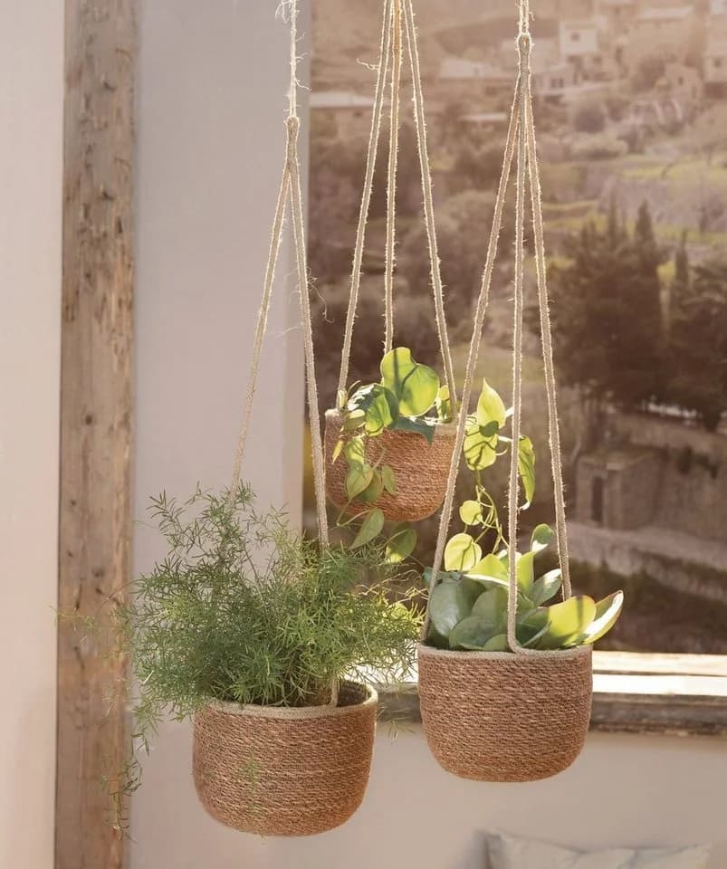 Dekoleidenschaft Blumenampel Terra 3er Set Seegras Hängeampel Beige - Bild 5