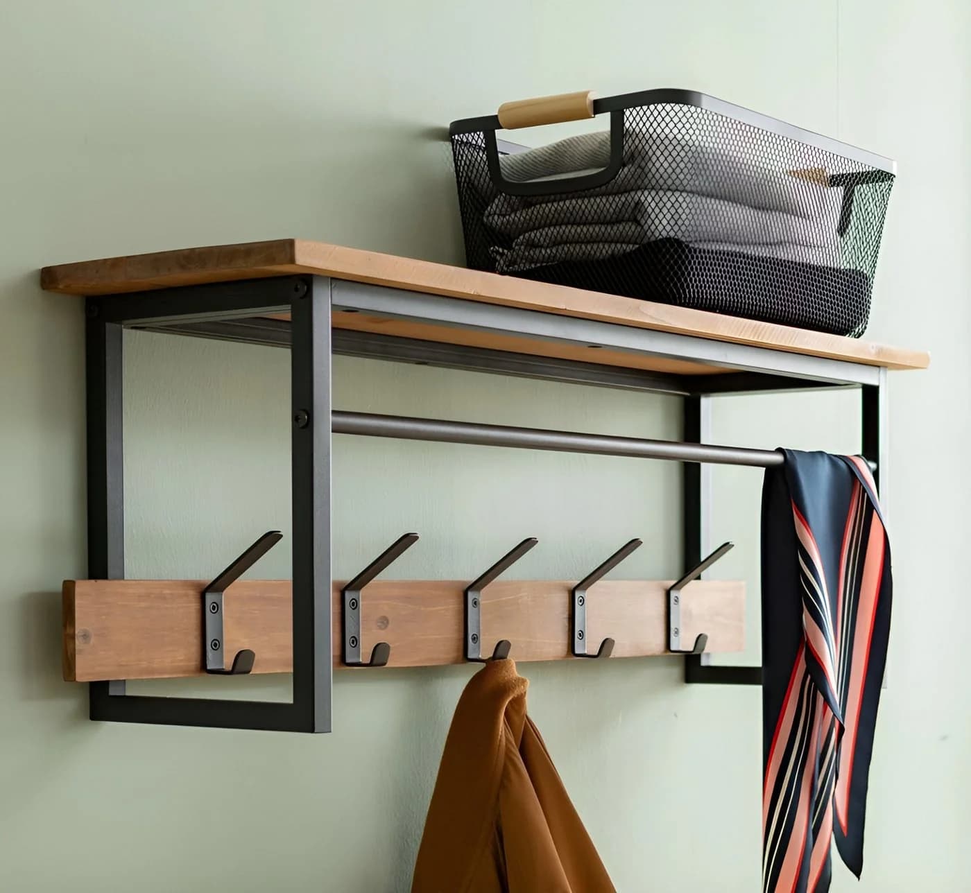 Dekoleidenschaft Wandgarderobe Industrial Schwarz Metall Holz - Bild 5