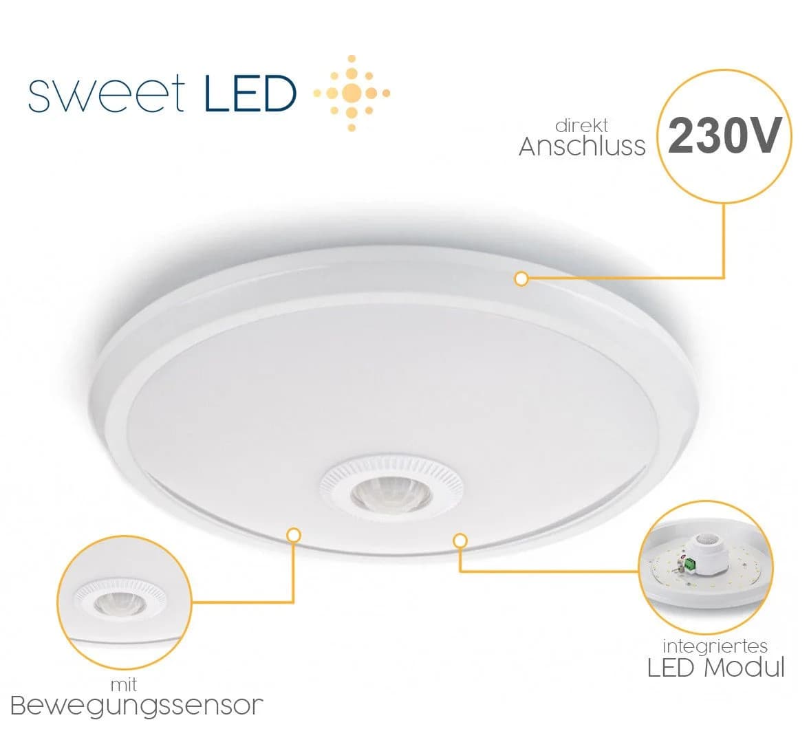 Sweet LED Deckenleuchte Bewegungsmelder Weiß LED fest integriert 12W 850lm 4000K