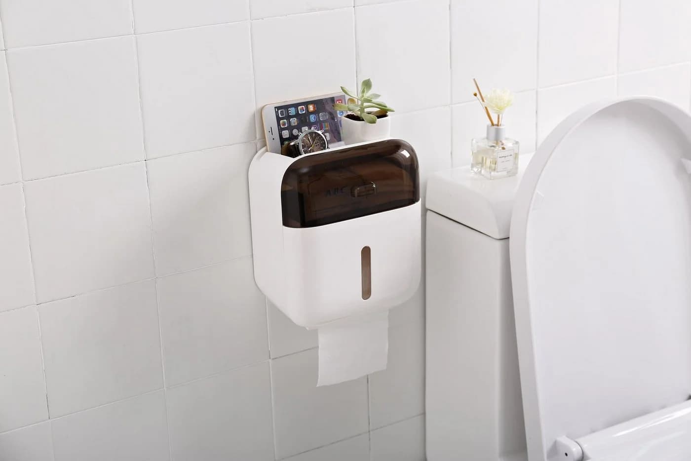 Creliv Toilettenpapierhalter 3-in-1 Weiß Transparent mit Ablage - Bild 4