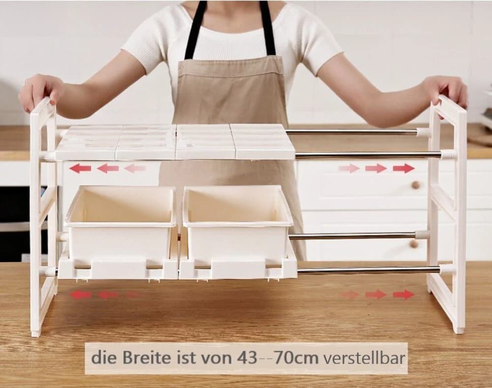 Creliv Küchenregal Ausziehbar Höhenverstellbar Weiß Organizer mit 2 Körben - Bild 4