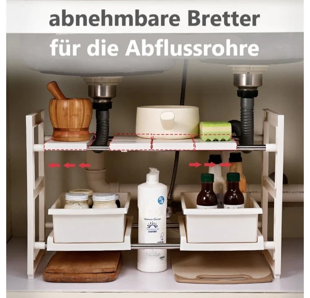 Creliv Küchenregal Ausziehbar Höhenverstellbar Weiß Organizer mit 2 Körben - Bild 5