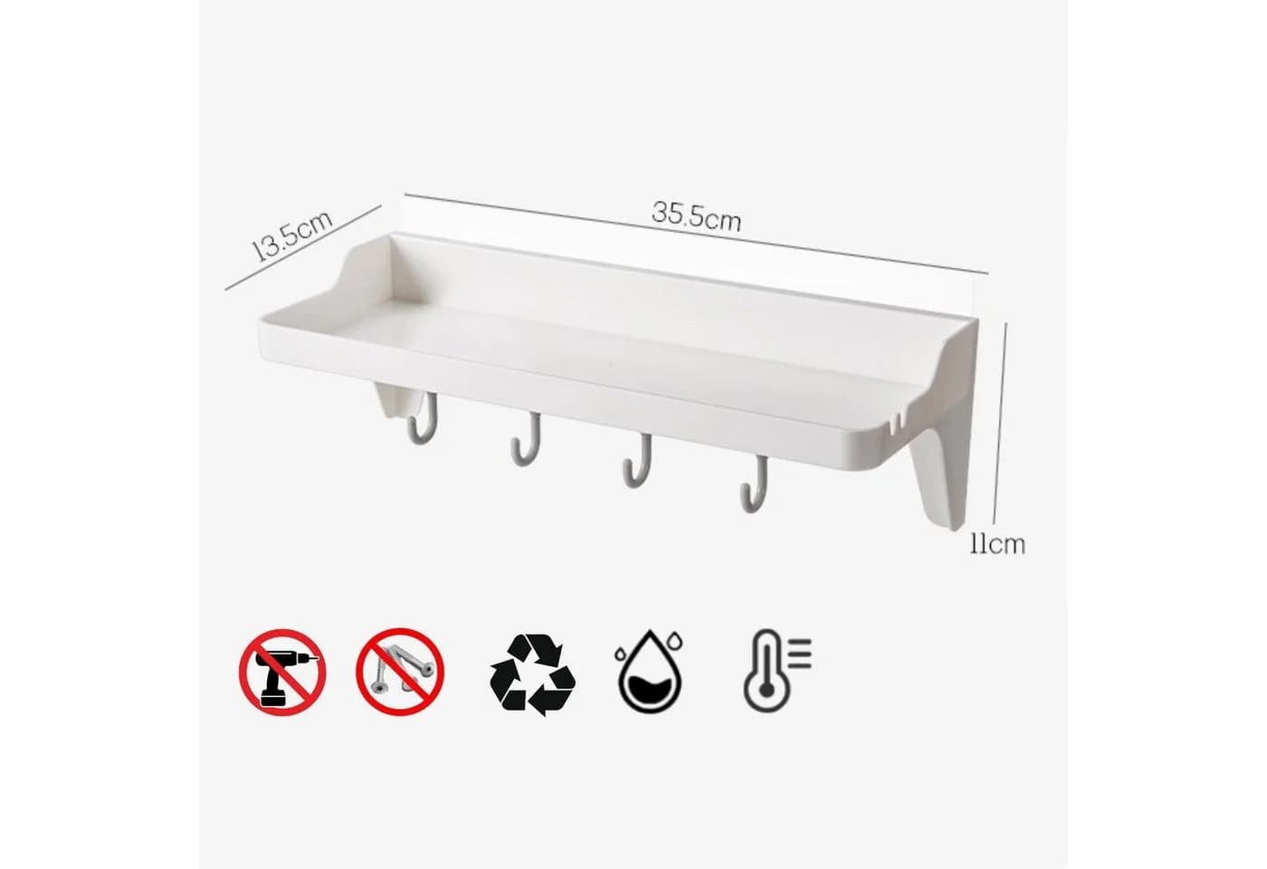 Creliv Duschablage Halterung mit 4 Haken, Selbstklebend, WC-Deckelheber als GRATIS