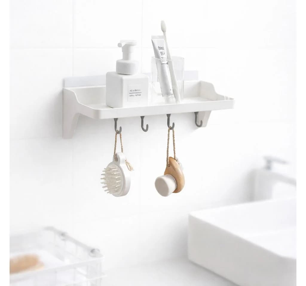 Creliv Duschablage Halterung mit 4 Haken, Selbstklebend, WC-Deckelheber als GRATIS - Bild 2