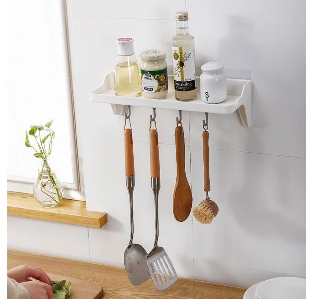 Creliv Duschablage Halterung mit 4 Haken, Selbstklebend, WC-Deckelheber als GRATIS - Bild 4