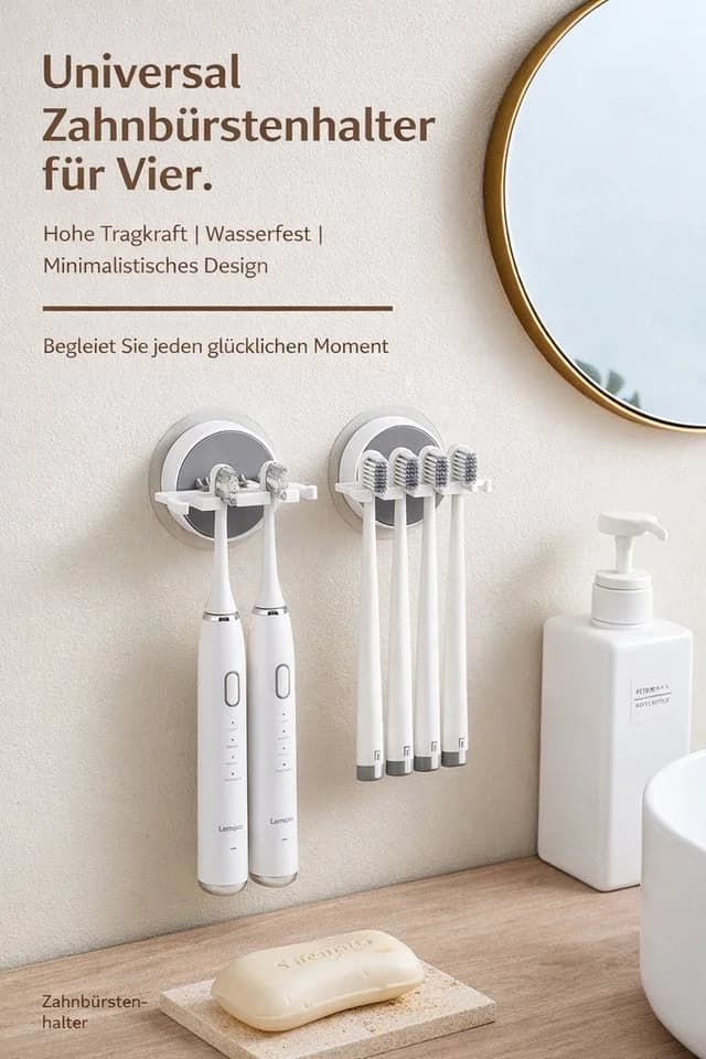 Creliv Zahnbürstenhalter Selbstklebend 2er Set Grau Wandhalter Ohne Bohren - Bild 3