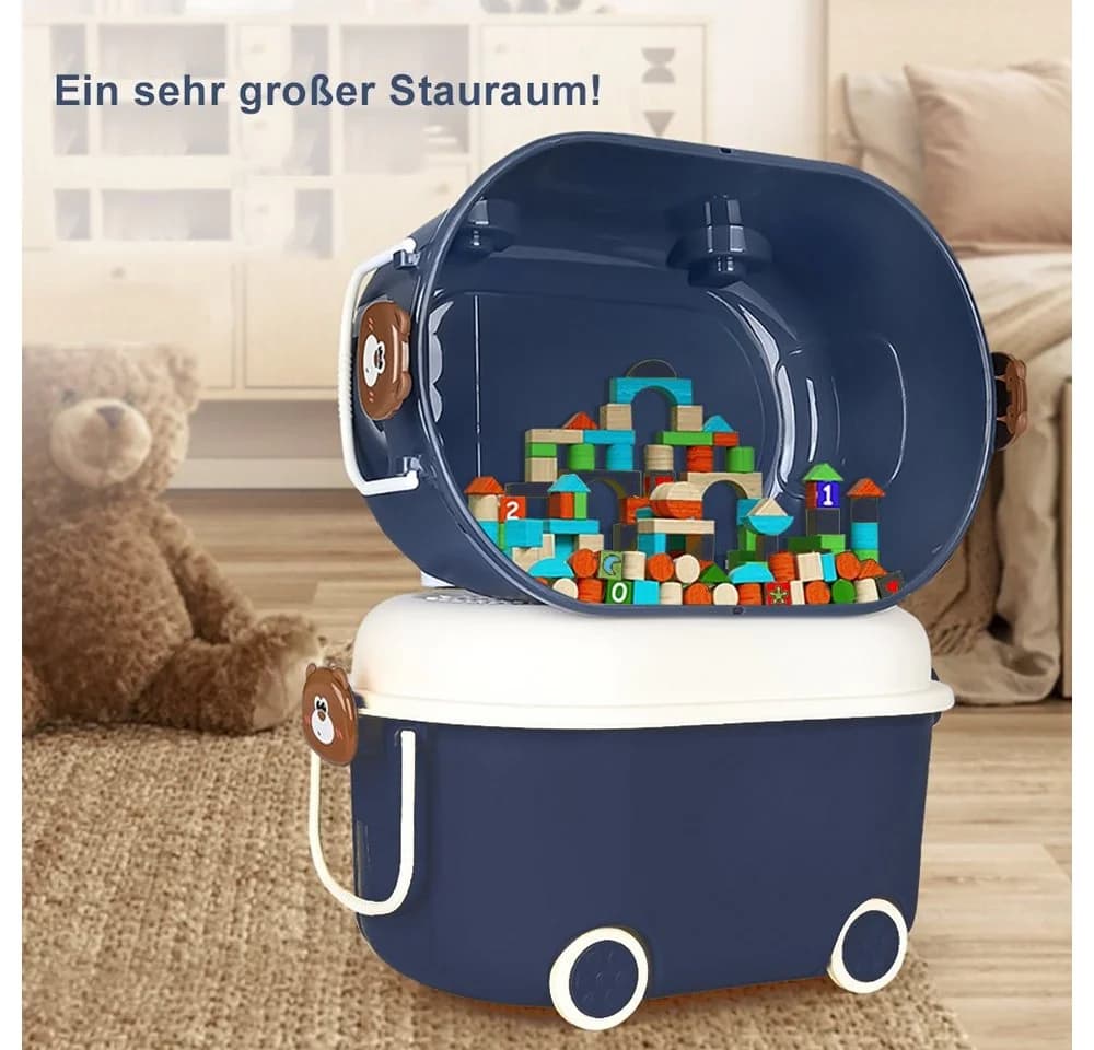Creliv Spielzeugtruhe 3er Set Blau/Rosa Stapelbar mit Rollen - Bild 5