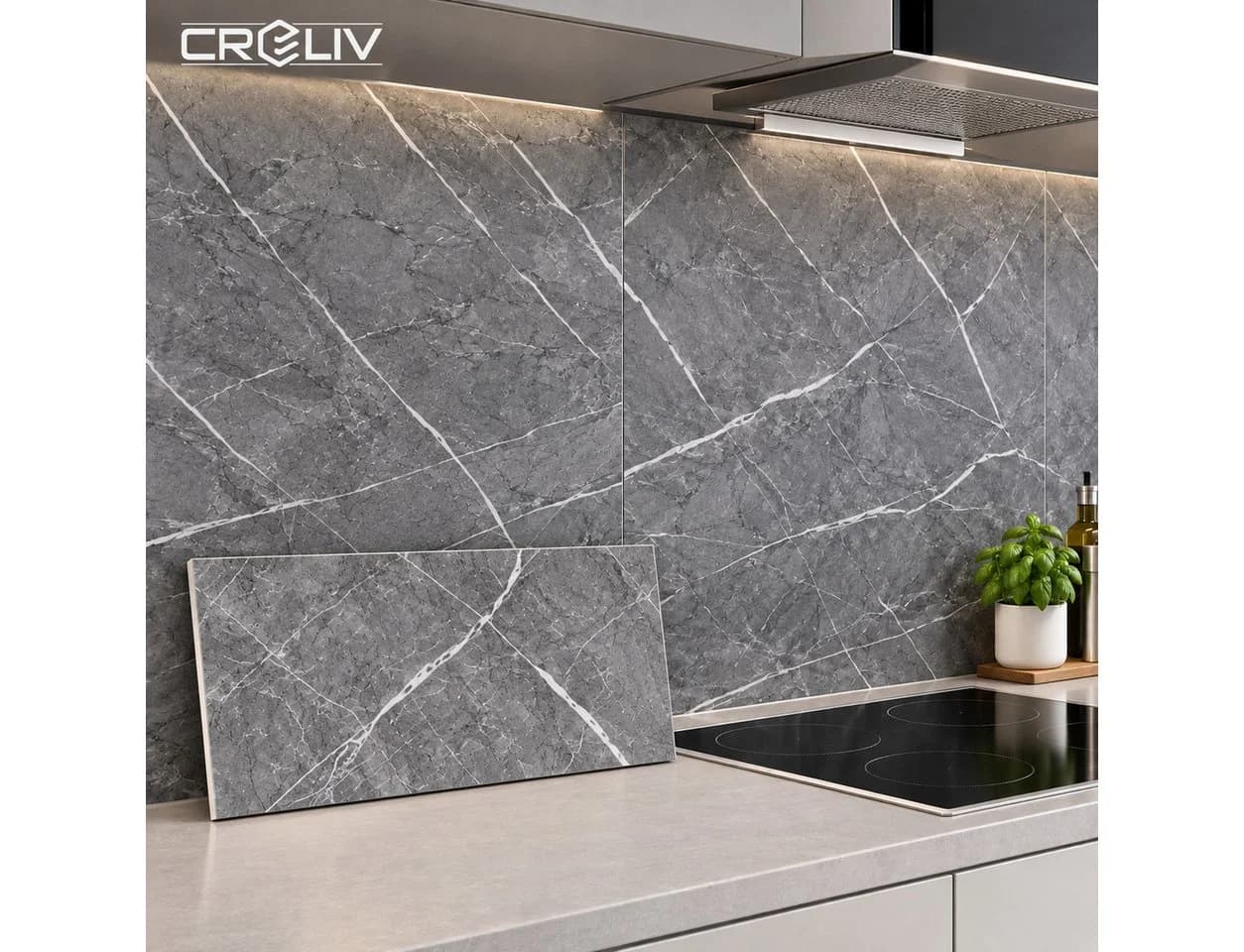 Creliv Fliesenaufkleber Marmoroptik 60x30cm Selbstklebend Grau/Weiß - Bild 2