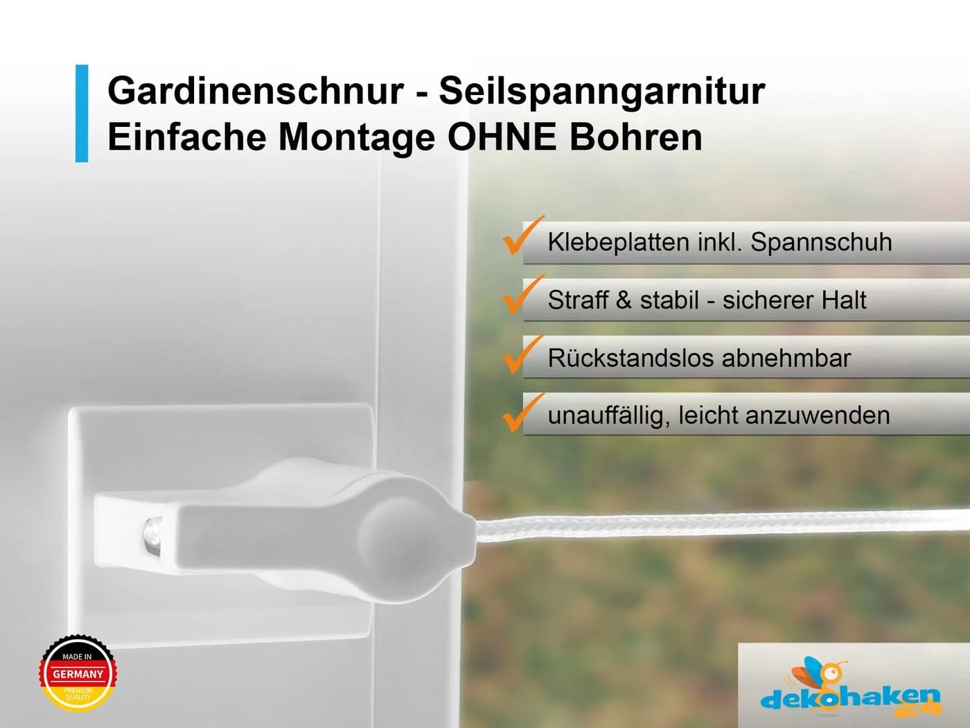 dekohaken24.de Seilspanngarnitur Gardinendraht mit Klebehalterungen