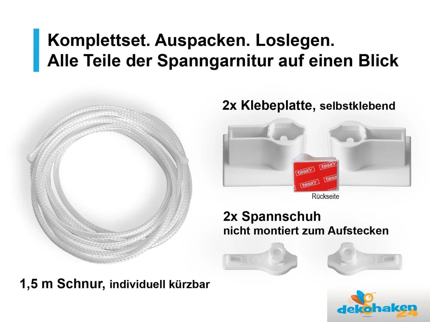 dekohaken24.de Seilspanngarnitur Gardinendraht mit Klebehalterungen - Bild 3