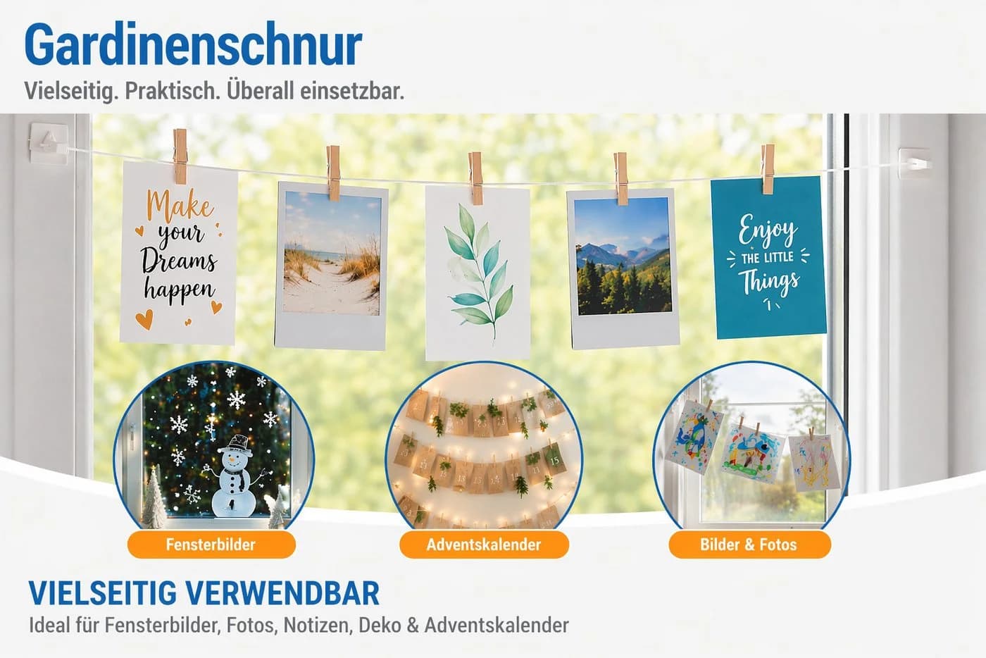 dekohaken24.de Seilspanngarnitur Gardinendraht mit Klebehalterungen - Bild 5