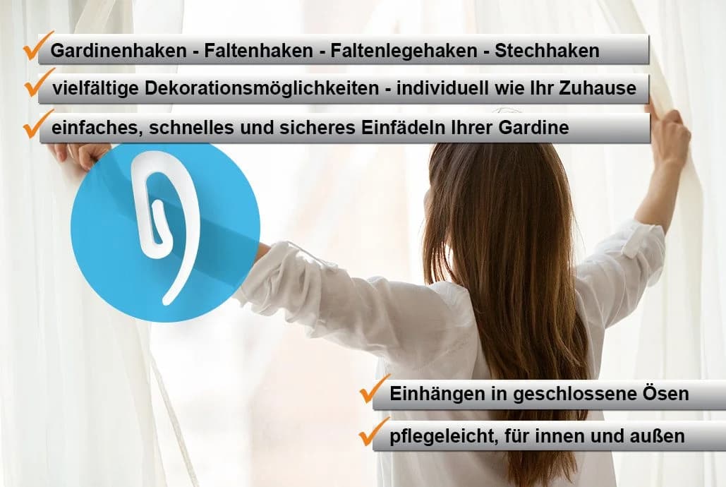 dekondo Gardinenhaken Stechhaken 200-Stück Weiß Kunststoff - Bild 3