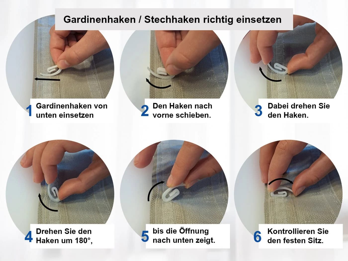 dekondo Gardinenhaken Stechhaken 200-Stück Weiß Kunststoff - Bild 5