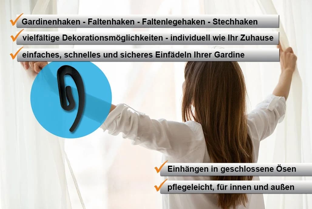 dekondo Gardinenhaken Stechhaken Schwarz 100er Pack - Bild 3