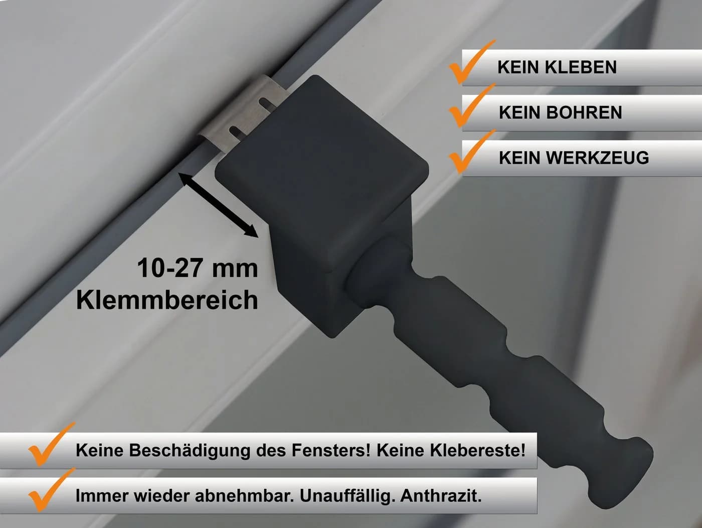Dekohaken24 Fensterclip mit Distanzhalter Weiß 10-27mm - Bild 4