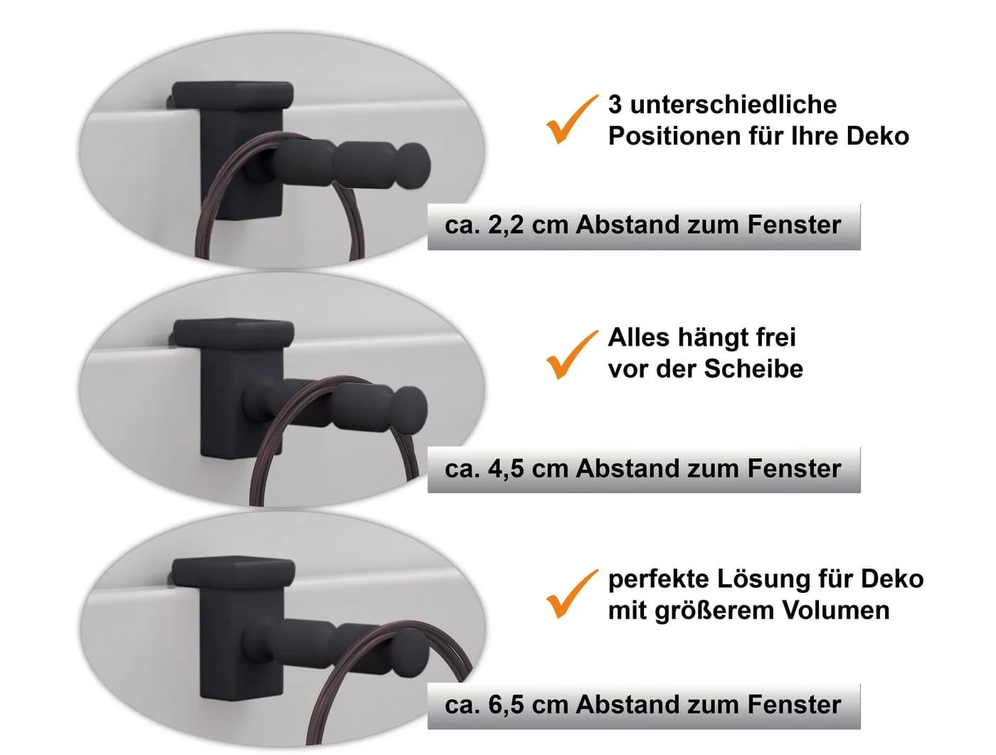 Dekohaken24 Fensterclip mit Distanzhalter Weiß 10-27mm - Bild 5