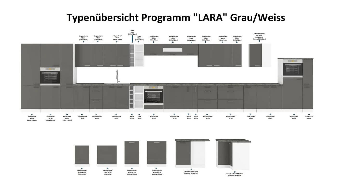 Küche Lara Grau/Weiß 280 cm Hochglanz Einbauküche Singleküche - Bild 4