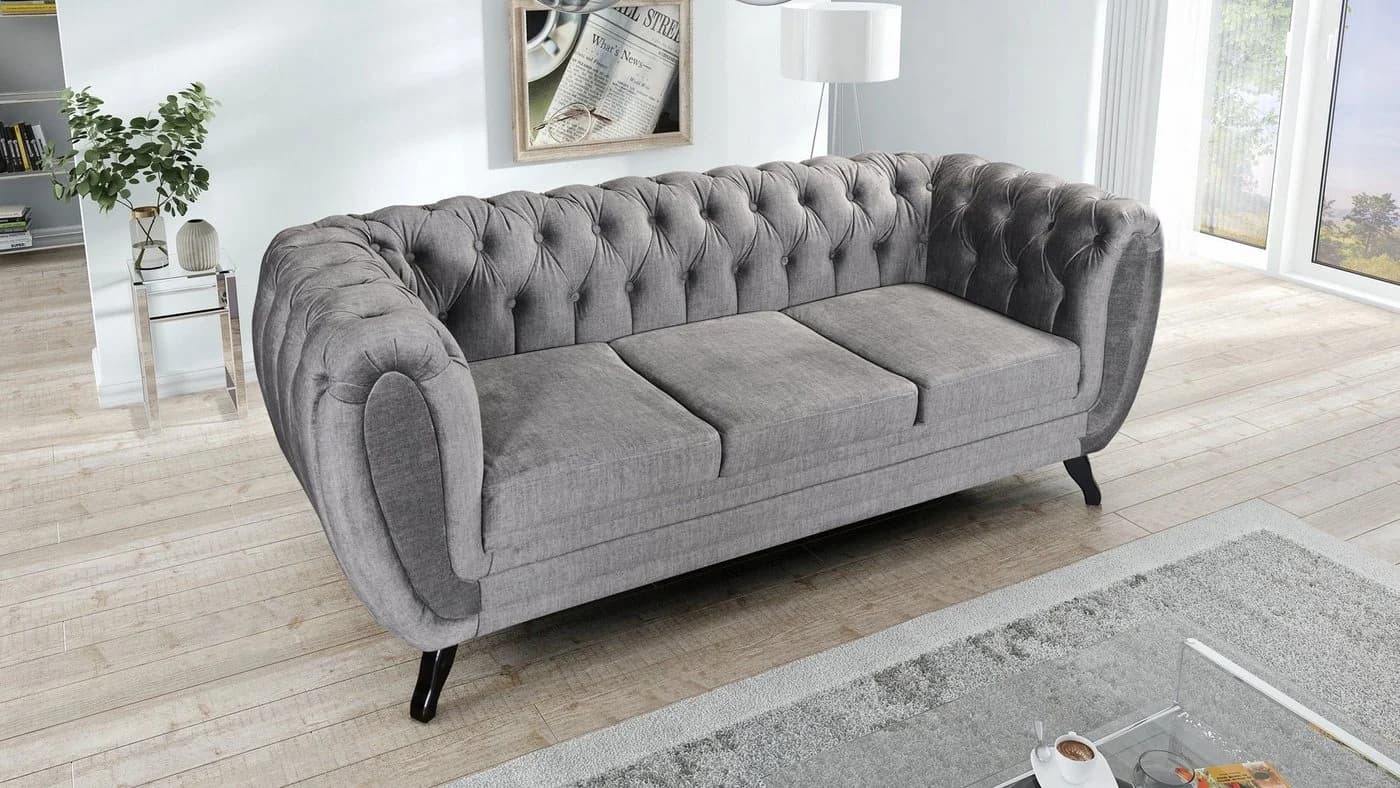 Küchen-Preisbombe Chesterfield Sofa Set 3-2-1 Sitzer Grau - Bild 1