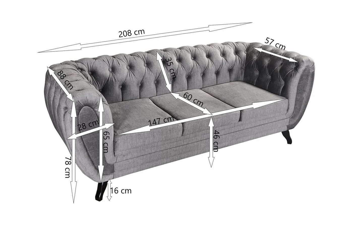 Küchen-Preisbombe Chesterfield Sofa Set 3-2-1 Sitzer Grau - Bild 5