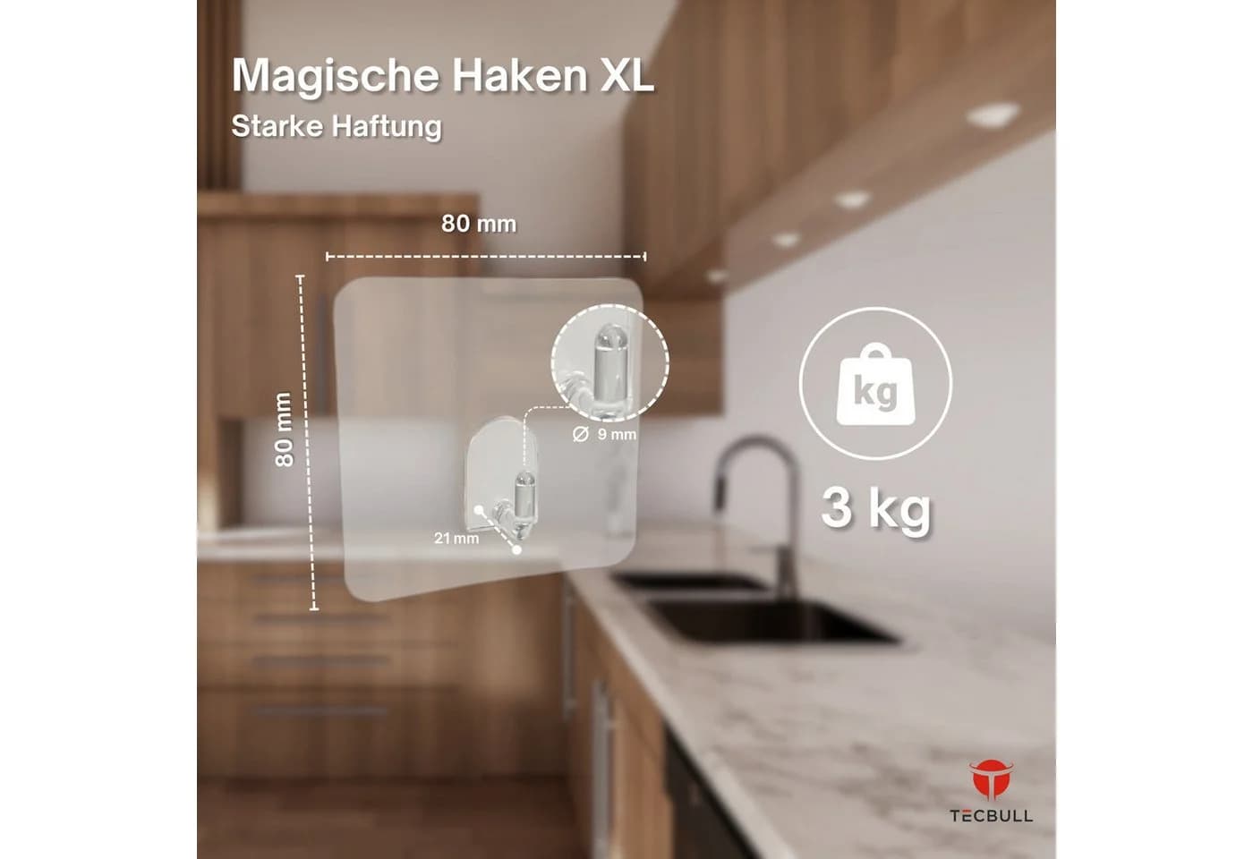 TECBULL Wiederverwendbare Klebehaken XL Transparent 12er Set