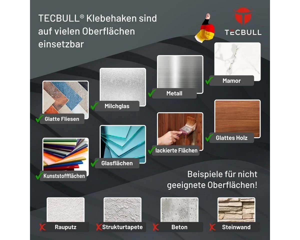 TECBULL Wandhaken selbstklebend 10er Set Edelstahl gebürstet - Bild 5