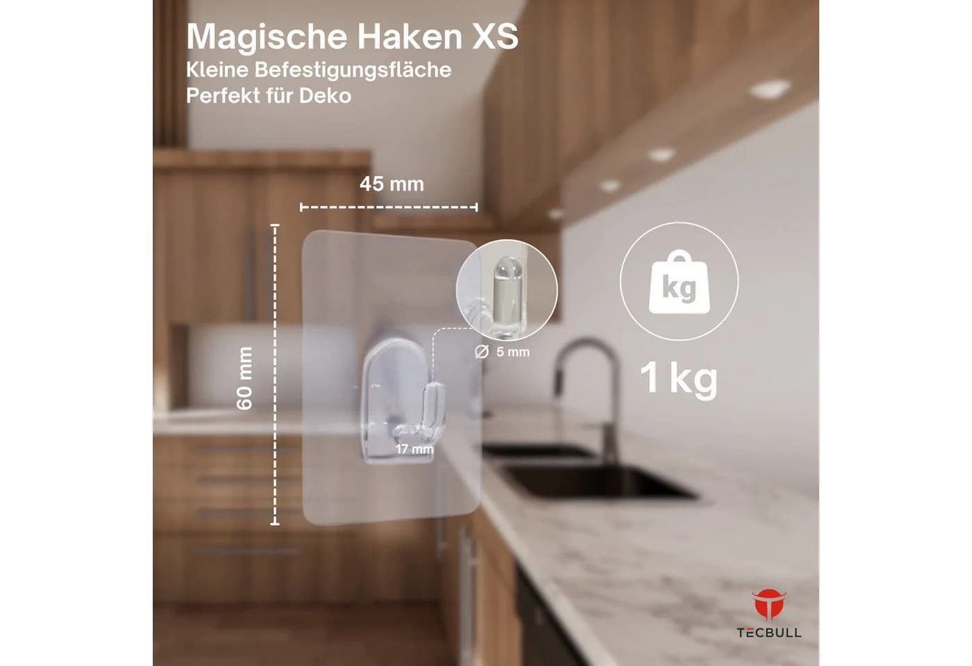 TECBULL Magische Haken XS Transparent - Rückstandsfrei & Wiederverwendbar