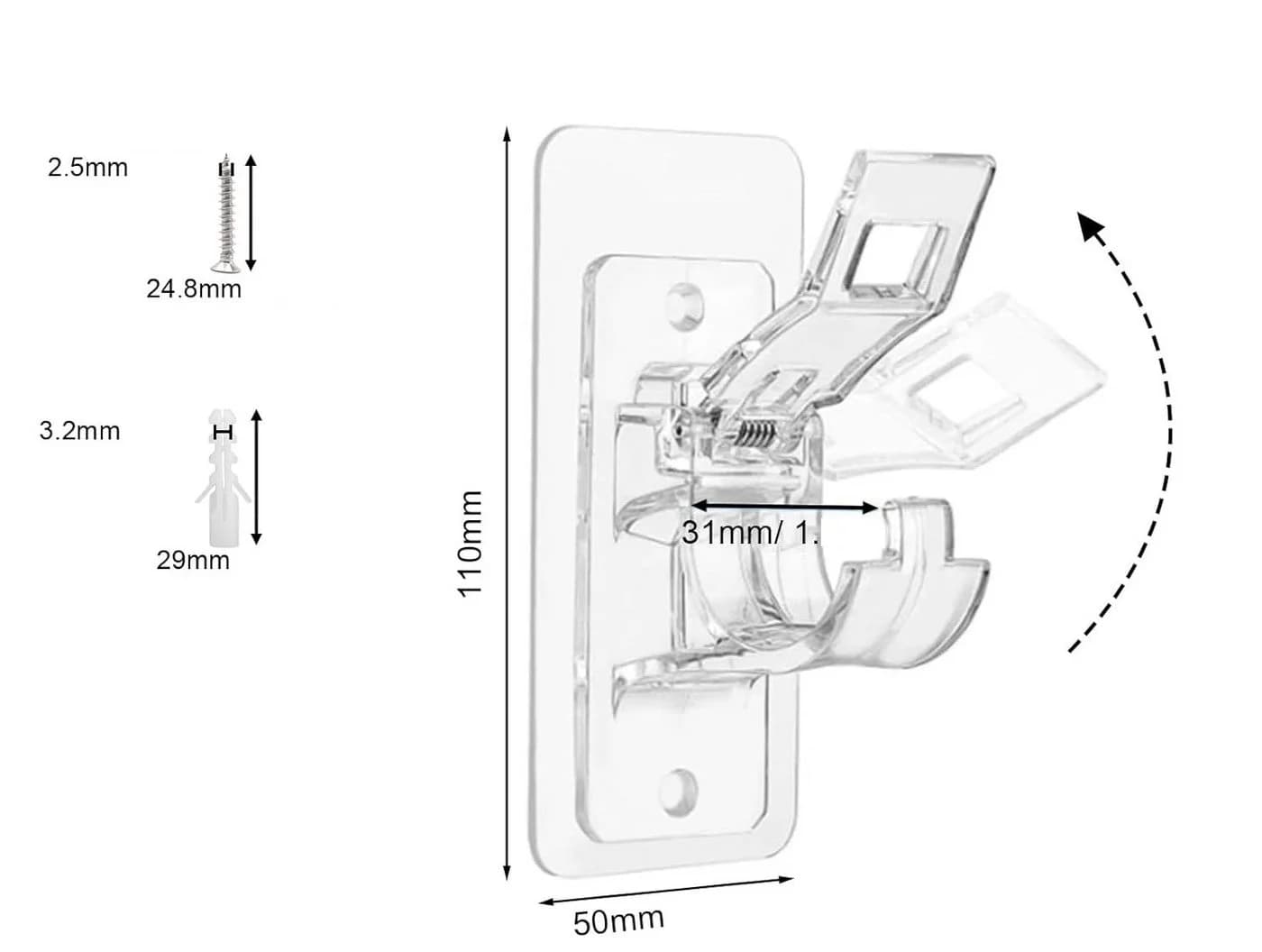 TECBULL Gardinenstangenhalter XL Transparent Selbstklebend 4-Stück
