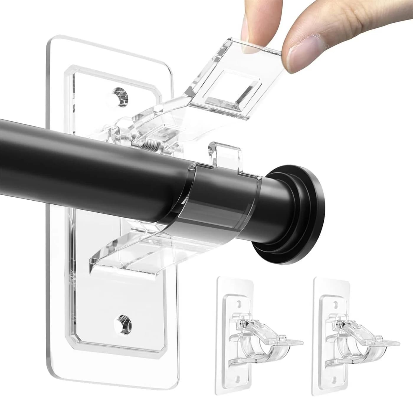 TECBULL Gardinenstangenhalter XL Transparent Selbstklebend 4-Stück - Bild 2