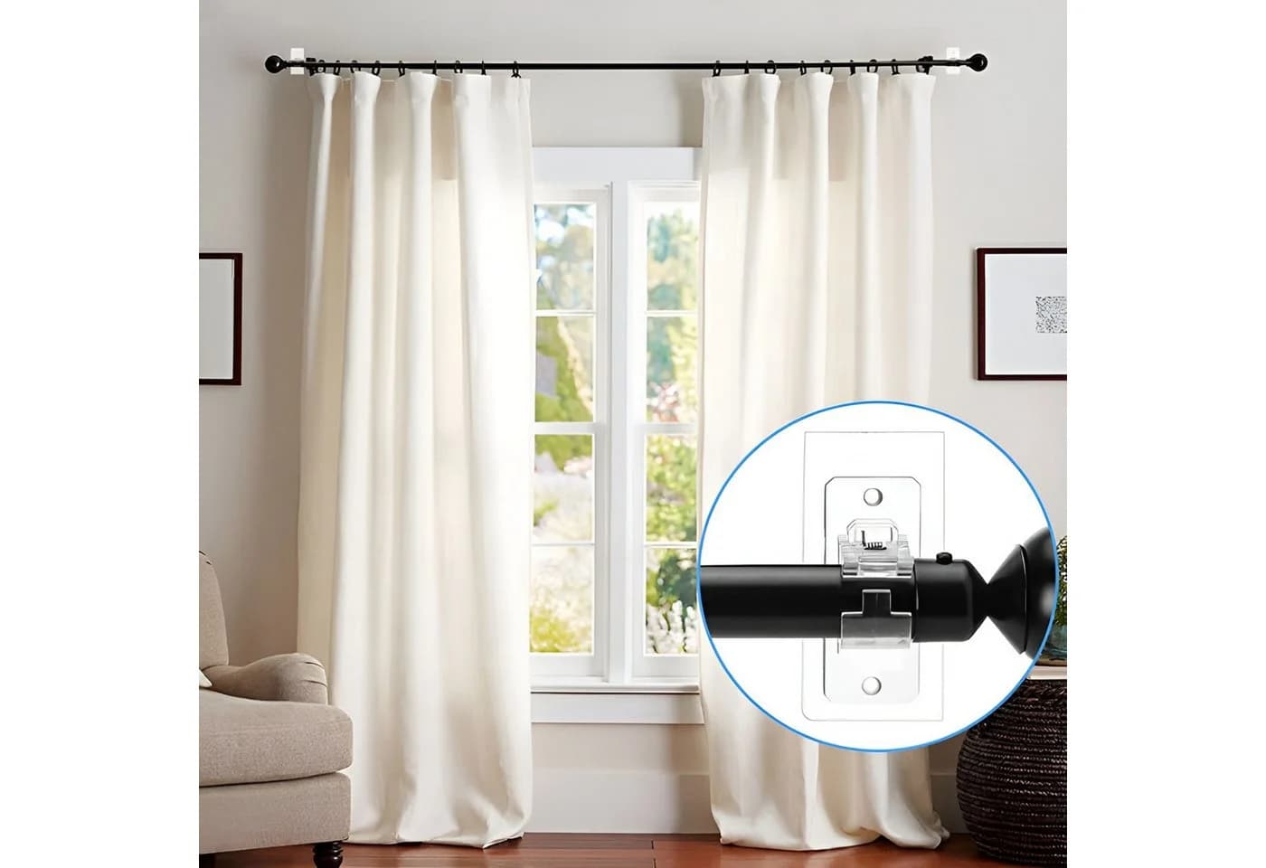 TECBULL Gardinenstangenhalter XL Transparent Selbstklebend 4-Stück - Bild 3