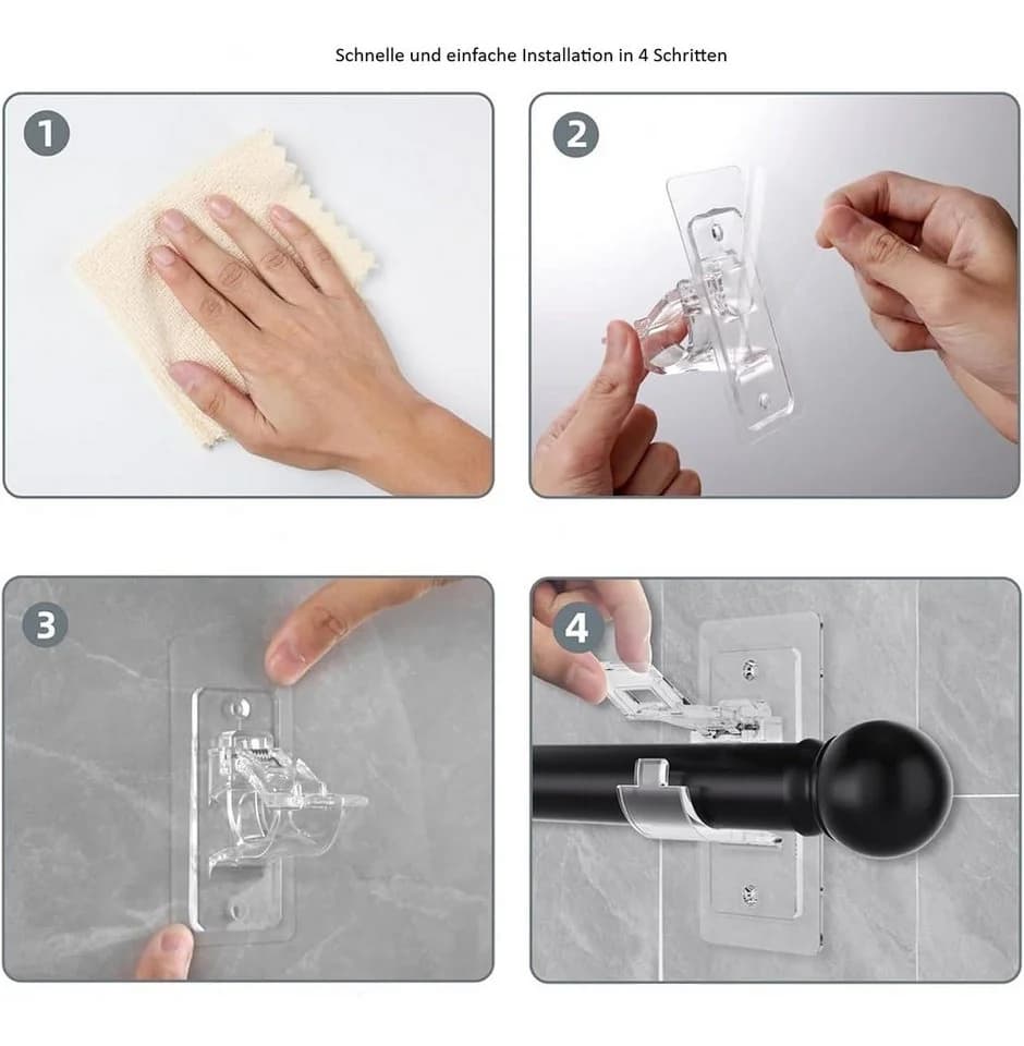 TECBULL Gardinenstangenhalter XL Transparent Selbstklebend 4-Stück - Bild 5