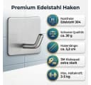 TECBULL Handtuchhaken Klebehaken Edelstahl 304 V2A Selbstklebend 5er Set Bild 1