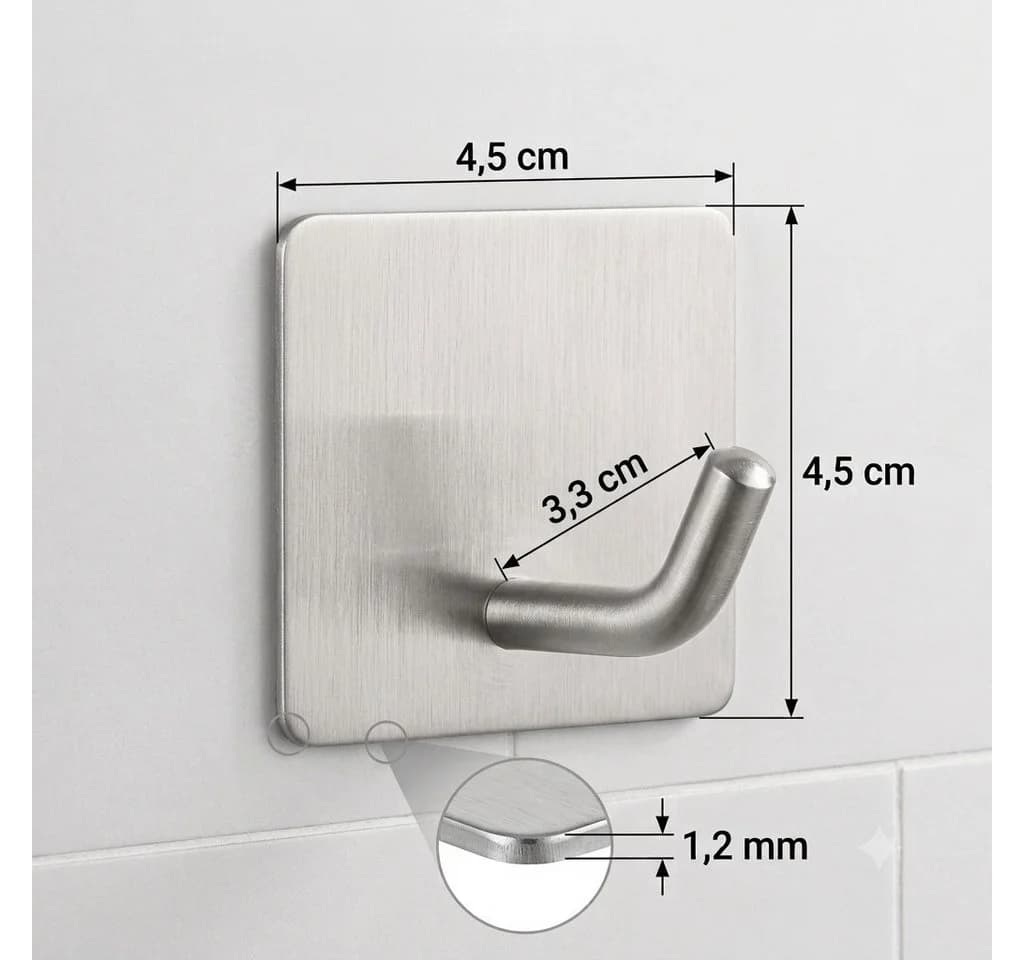 TECBULL Handtuchhaken Klebehaken Edelstahl 304 V2A Selbstklebend 5er Set - Bild 3
