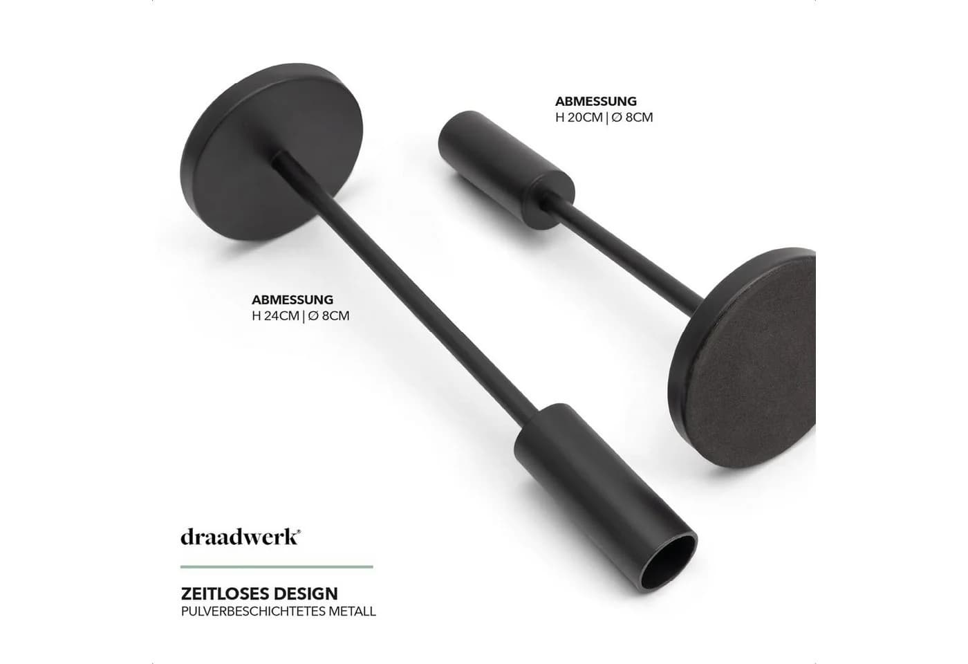 draadwerk® Kerzenhalter 2er Set Schwarz Metall für Stab- und Spitzkerzen - Bild 3