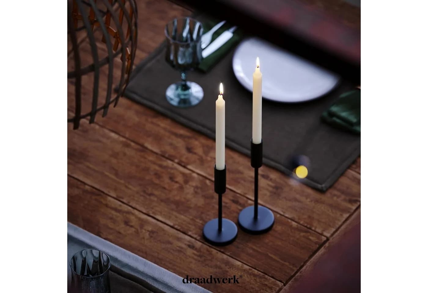 draadwerk® Kerzenhalter 2er Set Schwarz Metall für Stab- und Spitzkerzen - Bild 4