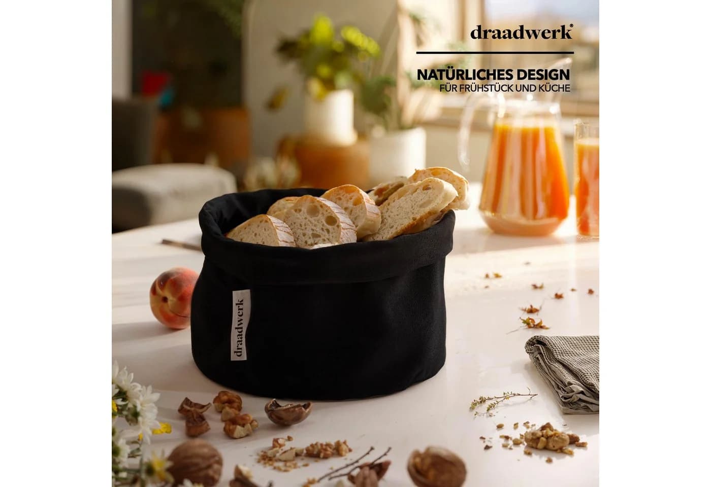 draadwerk® Brotkorb Stoff Schwarz Beige Aufbewahrungskorb - Bild 2