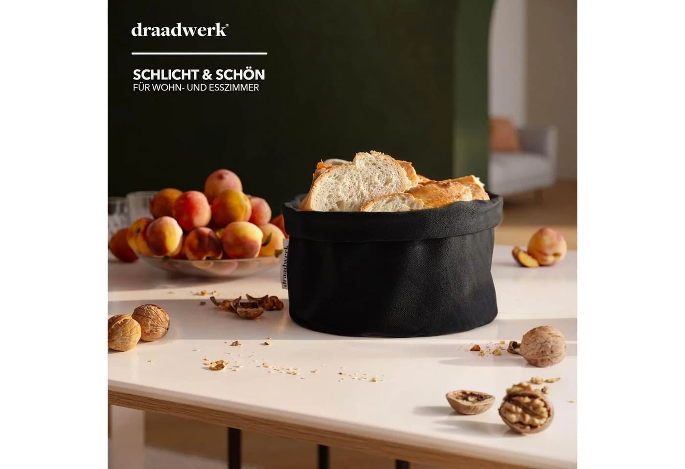 draadwerk® Brotkorb Stoff Schwarz Beige Aufbewahrungskorb - Bild 3