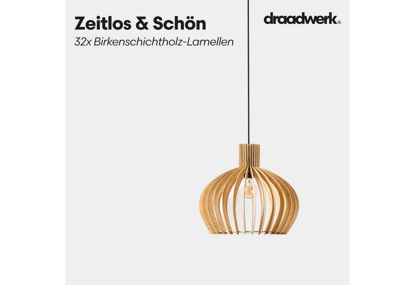 draadwerk® Hängeleuchte Holzlamellen Birkenholz Schwarz - Bild 3
