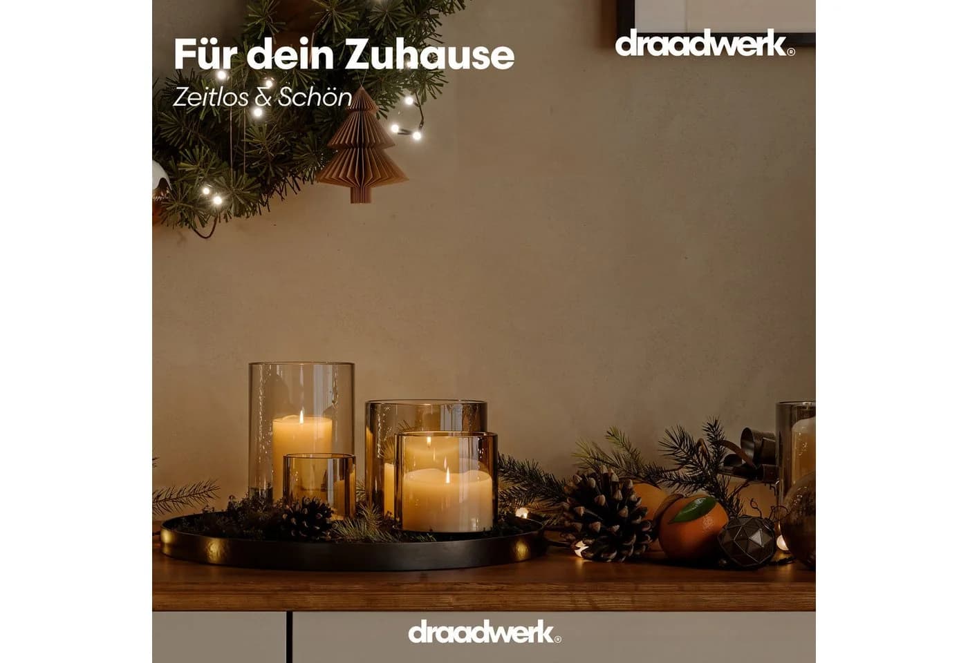 draadwerk® Adventskranz Set mit Metall-Tablett und 3 Windlichtern - Bild 3